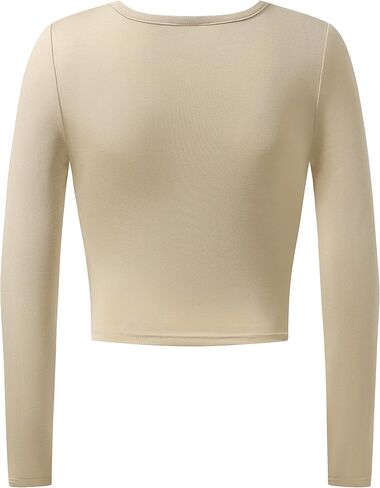 OThread & Co. Women's Long Sleeve V-Neck Crop Top Basic Comfy Stretch Tee in Kuwait