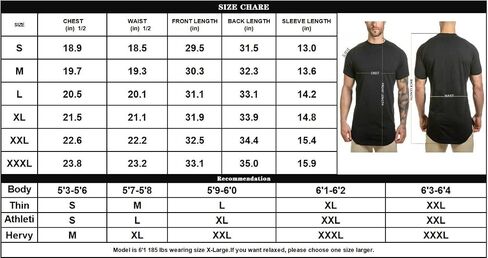 LETAOTAO Mens Hipster T Shirts Workout Longline T-Shirt Curved Hem Top Tees Shirt in Kuwait