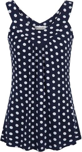 Ninedaily Women Comfy Sleeveless Tunic Top Pleated V Neck Tanks Vest Summer in Kuwait