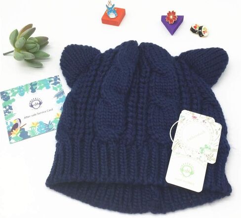 Amberetech Cute Woollike Knitted CAT Kitty Ears Women Lady Girl Headgear Crochet Hats (deep Blue) in Kuwait
