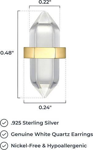MORGAN & PAIGE Healing Crystal Quartz Stud Earrings for Women - 18K Yellow Gold Plated Sterling Silver Chakra Point for Teens, Hexagonal Points Stone in Kuwait
