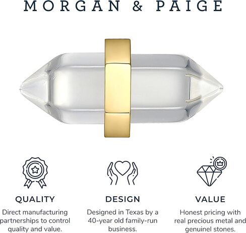 MORGAN & PAIGE Healing Crystal Quartz Stud Earrings for Women - 18K Yellow Gold Plated Sterling Silver Chakra Point for Teens, Hexagonal Points Stone in Kuwait