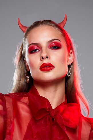 SWEETOP Devil Horns Headband Gothic Glitter Horns Hairband Headwear Halloween Cosplay Party Horns Headbands For Woman Gift in Saudi Arabia