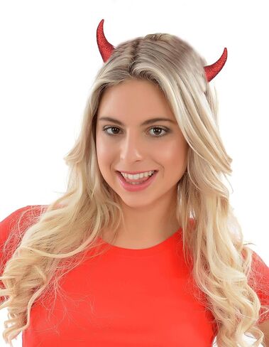 SWEETOP Devil Horns Headband Gothic Glitter Horns Hairband Headwear Halloween Cosplay Party Horns Headbands For Woman Gift in Saudi Arabia