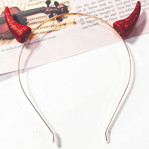SWEETOP Devil Horns Headband Gothic Glitter Horns Hairband Headwear Halloween Cosplay Party Horns Headbands For Woman Gift in Saudi Arabia