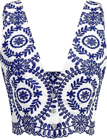 قمصان علوية صيفية بدون أكمام بفتحة رقبة على شكل V عميقة ومطرزة بالزهور للنساء من SOLY HUX Y2K in Kuwait