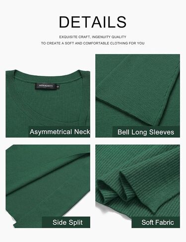 MEROKEETY Women's Bell Sleeve Ribbed Knit Maxi Sweater Dress Side Split Slim Pullover Dress in Saudi Arabia