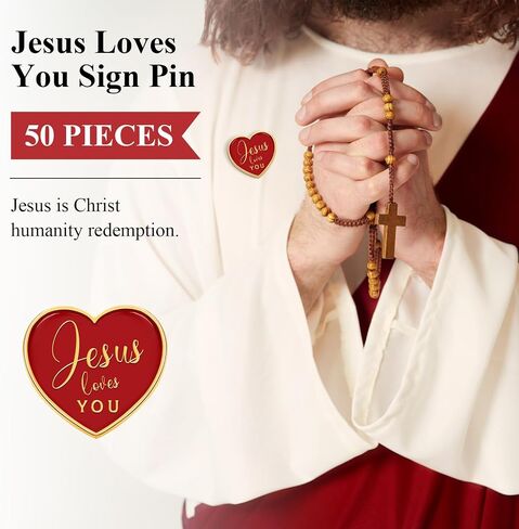 Tondiamo 50 Pieces Religious Jesus Pins Bulk Christian Favors Includes Jesus Loves You Sign Lapel Pin Brooches for Women Men Church Gifts Charms Presents for Family Reunion Party Christmas Favors in Kuwait