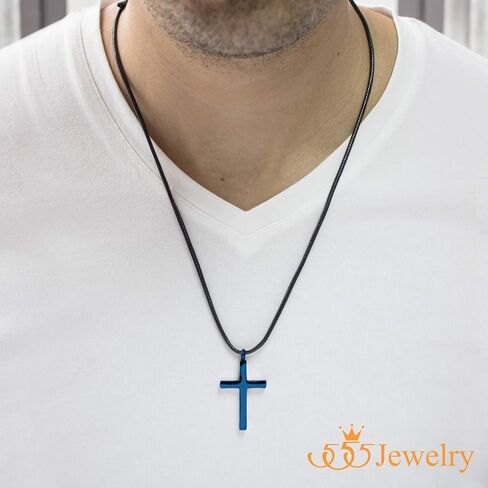 555Jewelry Stainless Steel Cross Necklace for Men - Cross Pendant with 18 Inch Adjustable Black Rope Cord - Mens Cross Necklaces in Kuwait