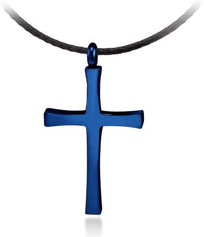555Jewelry Stainless Steel Cross Necklace for Men - Cross Pendant with 18 Inch Adjustable Black Rope Cord - Mens Cross Necklaces in Kuwait