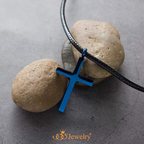 555Jewelry Stainless Steel Cross Necklace for Men - Cross Pendant with 18 Inch Adjustable Black Rope Cord - Mens Cross Necklaces in Kuwait