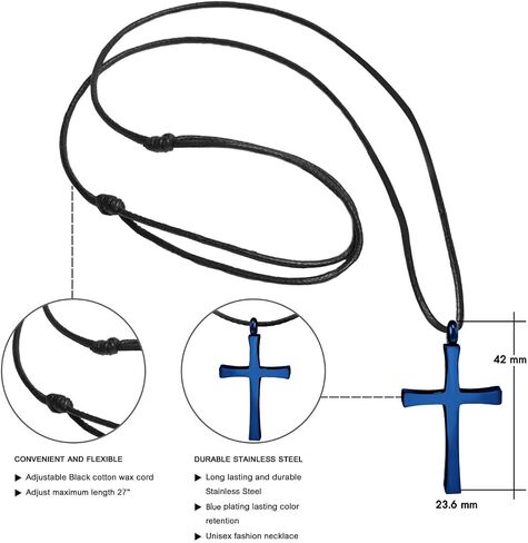555Jewelry Stainless Steel Cross Necklace for Men - Cross Pendant with 18 Inch Adjustable Black Rope Cord - Mens Cross Necklaces in Kuwait