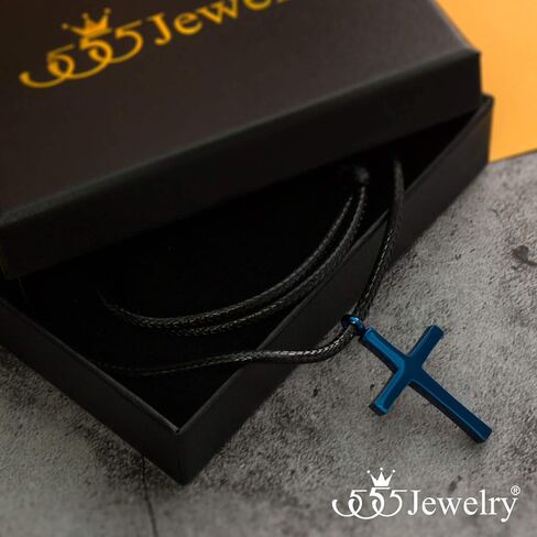 555Jewelry Stainless Steel Cross Necklace for Men - Cross Pendant with 18 Inch Adjustable Black Rope Cord - Mens Cross Necklaces in Kuwait