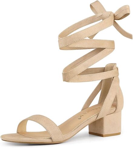 Allegra K Women's Open Toe Block Heel Lace Up Heels Heel Sandals in Kuwait