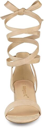 Allegra K Women's Open Toe Block Heel Lace Up Heels Heel Sandals in Kuwait