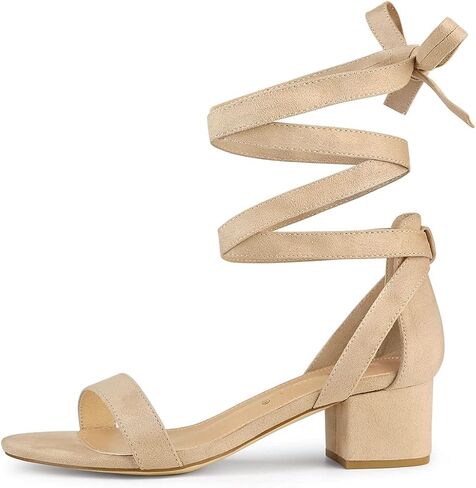 Allegra K Women's Open Toe Block Heel Lace Up Heels Heel Sandals in Kuwait
