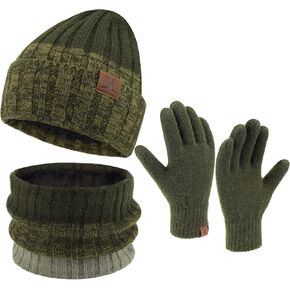 Mens Winter Knit Beanie Hat Scarf Touchscreen Gloves Set, Winter Warm Skull Cap Neck Warmer Gloves Set with Fleece Lined in Kuwait