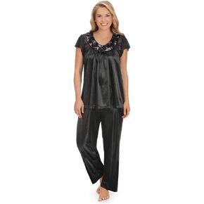 Collections Etc Rose Trim Short Sleeve Pajama Set