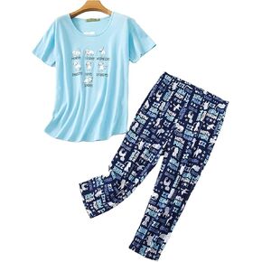 طقم بيجامات Vamodry للسيدات من القطن بأكمام قصيرة مع بنطال كابري Pjs Loungewear in Kuwait