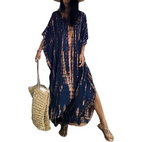 Eddoyee Plus Size Beach Kaftan Dresses for Women Print V-Neck Long Swimsuit Cover Ups