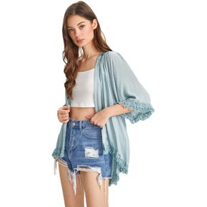 SweatyRocks Women's Tassel Kimono Fringe Cardigan Beachwear Cover up