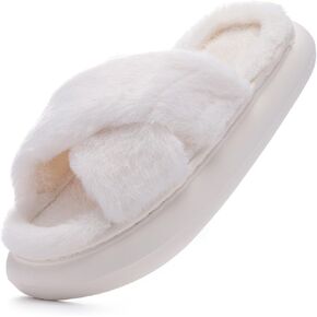 شباشب منزلية منفوشة للسيدات ذات شريط متقاطع، نعل سميك مريح مفتوح عند الأصابع من إسفنج الذاكرة غير قابل للانزلاق للنساء في الأماكن المغلقة والخارجية in Kuwait