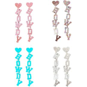 Western Cowgirl Acrylic HOWDY Glitter Drop Dangle Earrings Rodeo Disco Cowboy Dangle Earrings Country Concert for Women Girls Party Southern Jewelry