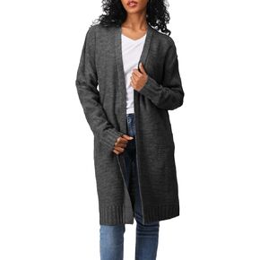 OSABASA Women's Casual Comfortable Fit Open Front Cardigan Long Sleeve Knit Sweater Long Length Outwear
