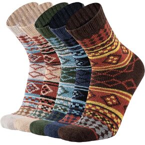 COOVAN Wool Socks Mens Warm Winter Wool Thermal Thick Pattern Cold Weather Socks for Men Cozy Crew Socks