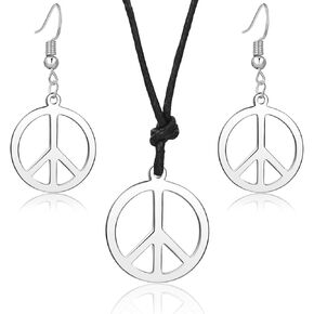 OOOPEL علامة السلام قلادة طقم من الحلقان للنساء الفضة الذهب الهبي نمط قلادة قلادة 18K مطلية بالذهب علامة السلام مجموعة مجوهرات هدية in Kuwait