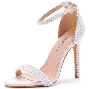 كريستال الملكة لؤلؤ كامل الكعوب الصنادل Stiletto الكعوب اللمحة تو صنادل عالية الكعب حذاء بكعب للعروس حفل زفاف مساء