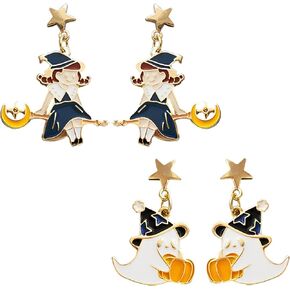 MSJGA 2 Pairs Halloween Cute Ghost Pumpkin Dangle Stud Earrings,Cartoon Drop Dangle Earrings for Women Girls Jewelry,Witchy Earrings Halloween Cosplay Gifts Costume Party Accessories in Saudi Arabia