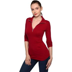 AmélieBoutik Women Quarter Zip Pocket Curve Hem Tunic Top in Kuwait