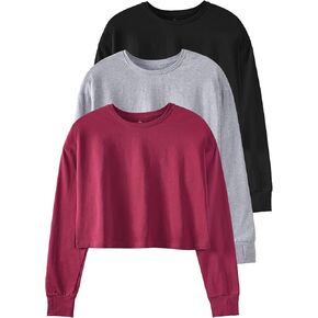 Cosy Pyro Womens Long Sleeve Crop Tops Athletic Casual Cropped Cotton Workout Sweatshirt with Thumb Hole