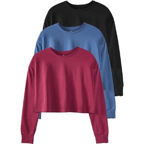 Cosy Pyro Womens Long Sleeve Crop Tops Athletic Casual Cropped Cotton Workout Sweatshirt with Thumb Hole