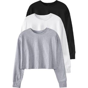Cosy Pyro Womens Long Sleeve Crop Tops Athletic Casual Cropped Cotton Workout Sweatshirt with Thumb Hole in Kuwait