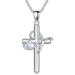 PROESS Initial Cross Necklace for Women Sterling Silver A-Z 26 Letter Alphabet Pendant Necklace Initial Jewelry Gifts for Women Girls Birthday Christmas