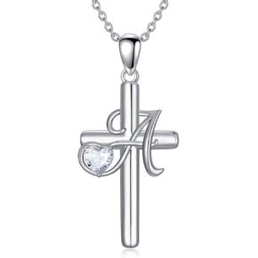 PROESS Initial Cross Necklace for Women Sterling Silver A-Z 26 Letter Alphabet Pendant Necklace Initial Jewelry Gifts for Women Girls Birthday Christmas in Kuwait