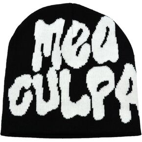 HYXITVCG MEA Culpa Beanie for Women Beanie Hat Graphic Y2k Beanies Soft Crochet Hat Winter Hat for Women Y2k Accessories