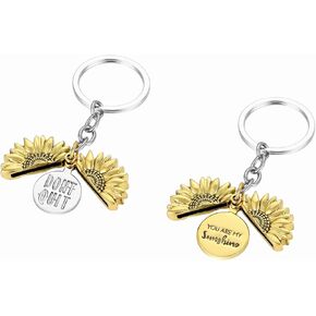 Moonffay Sunflower Keychain You Are My Sunshine Engraved Key Chain Open Locket Inspirational Portable Keyring for Women Girls