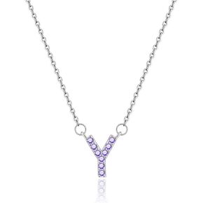 X9H8N9 Initial Necklace Pendant 14K White Gold Plated Amethyst Crystal Letter Necklace for Women Girls