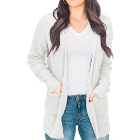 سترة صوفية منسوجة من IWOLLENCE للنساء مفتوحة من الأمام وخفيفة الوزن وأكمام طويلة وسترات صوفية ناعمة مع جيوب in Kuwait