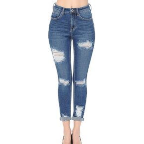 Wax Jean Women's 'Butt I Love You' Push-Up High Rise Destructed Capri Jeans in Heritage Denim Fabric