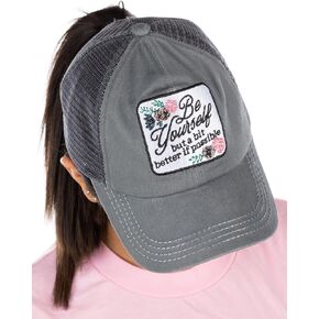 Funky Junque Criss Cross Saying Ponytail Hat Womens Baseball Cap Distressed Embroidered Patch Messy Bun Trucker Ponycap in Kuwait