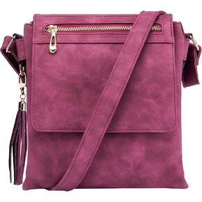 Roulens Crossbody Bag for Women, Leather Crossbody Purse Lightweight Medium Double Compartment Shoulder Bag with Tassel in Kuwait