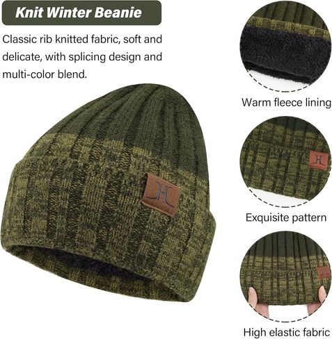 Mens Winter Knit Beanie Hat Scarf Touchscreen Gloves Set, Winter Warm Skull Cap Neck Warmer Gloves Set with Fleece Lined in Kuwait
