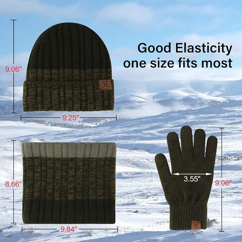 Mens Winter Knit Beanie Hat Scarf Touchscreen Gloves Set, Winter Warm Skull Cap Neck Warmer Gloves Set with Fleece Lined in Kuwait