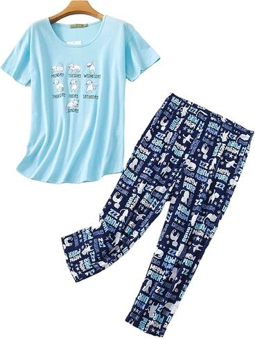 طقم بيجامات Vamodry للسيدات من القطن بأكمام قصيرة مع بنطال كابري Pjs Loungewear in Kuwait