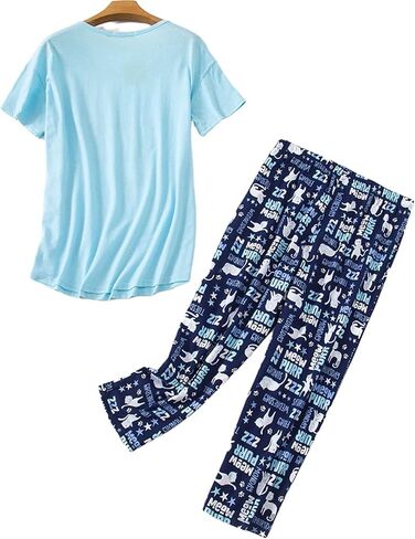 طقم بيجامات Vamodry للسيدات من القطن بأكمام قصيرة مع بنطال كابري Pjs Loungewear in Kuwait