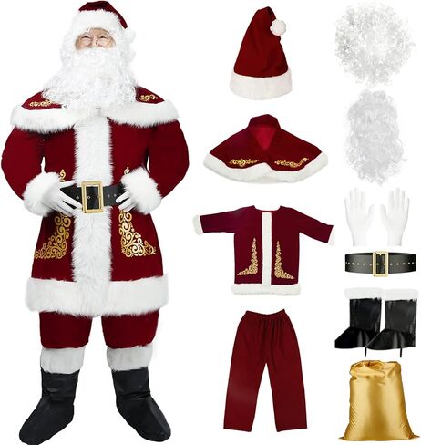 Santa Claus Costume for Men Santa Suit Adults Deluxe Santa Costume Christmas Santa Outfit in Kuwait